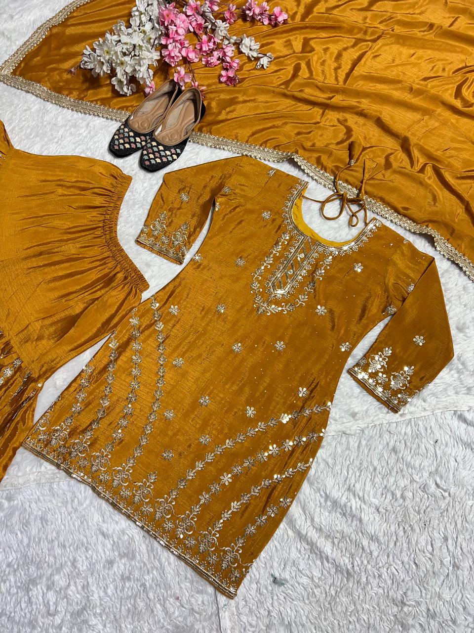 Pure silk heavy kurta sharara with dupatta sets