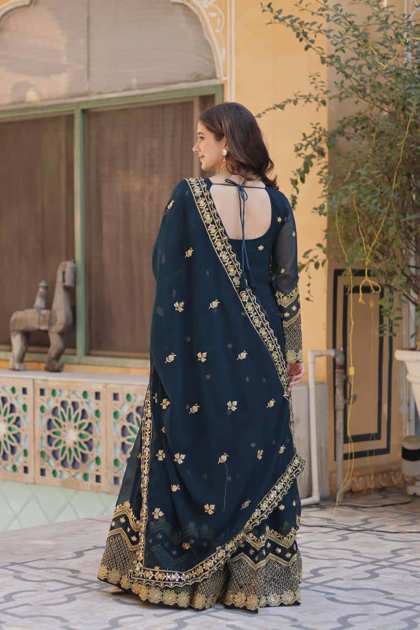 Premium Designer Gown with Fancy Neck & Embroidered Dupatta