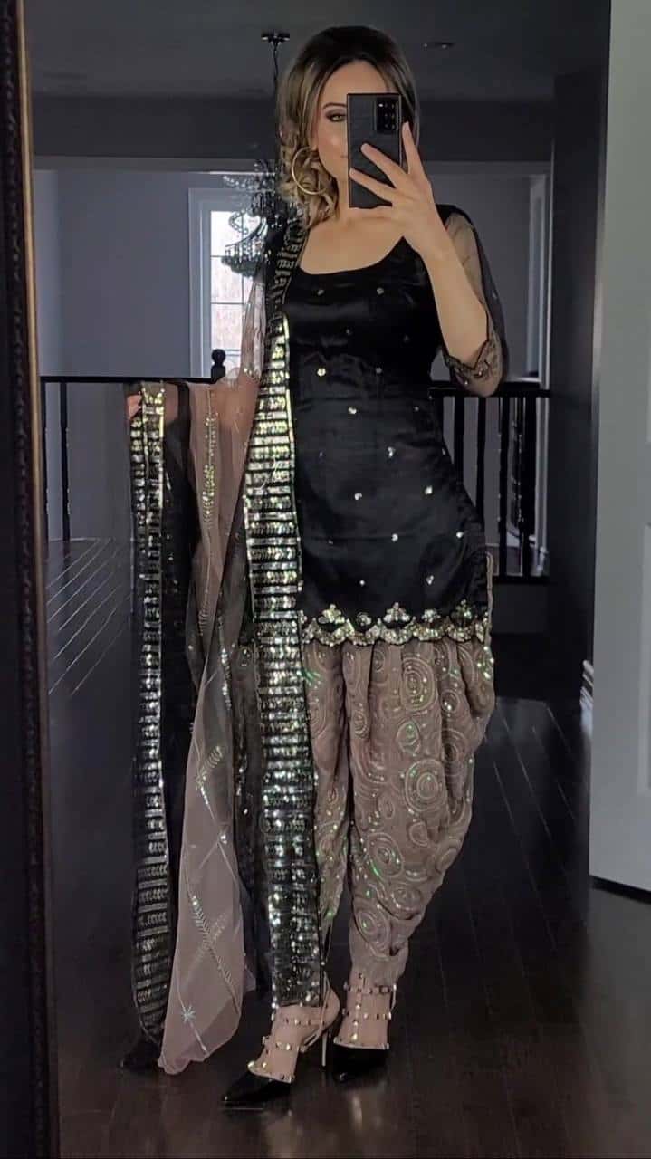 Elegant Faux Georgette Embroidered Top and Dhoti Salwar Set with Dupatta