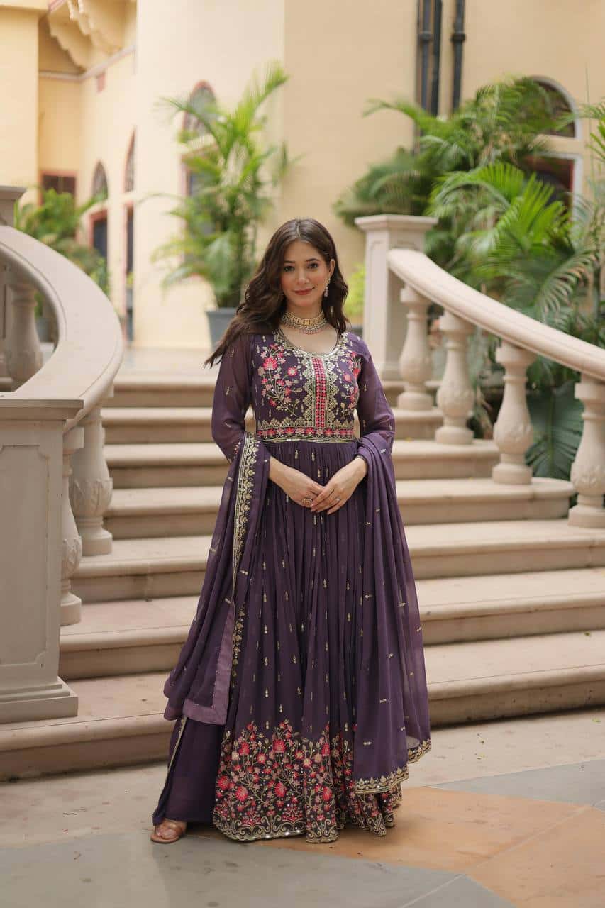 "Elegant Faux Georgette Kurti & Sharara Set with Sequins Dupatta"