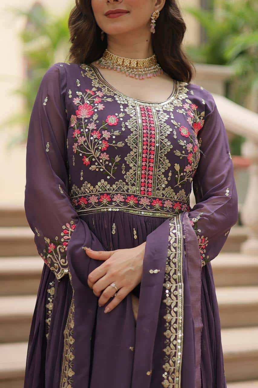 "Elegant Faux Georgette Kurti & Sharara Set with Sequins Dupatta"