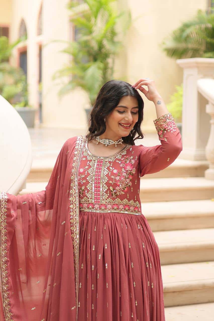 "Elegant Faux Georgette Kurti & Sharara Set with Sequins Dupatta"