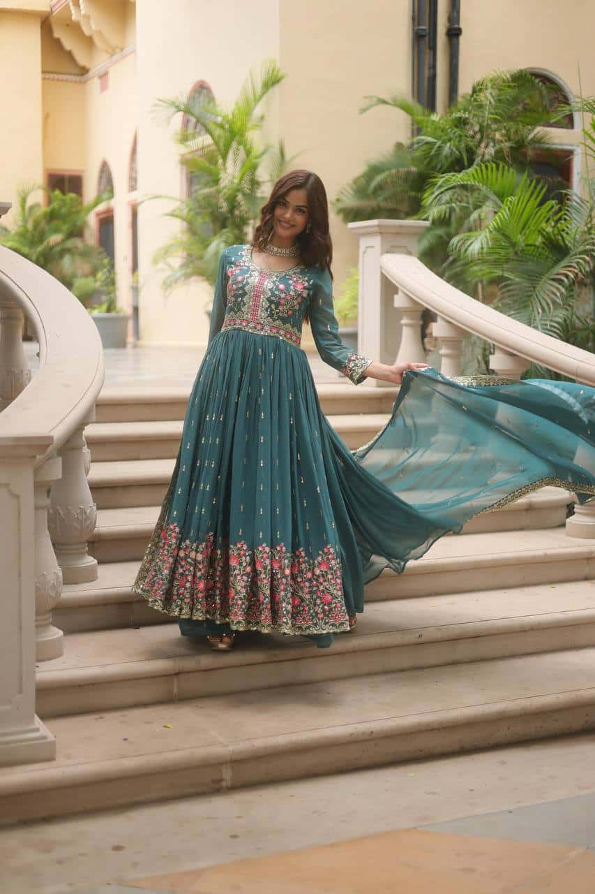 "Elegant Faux Georgette Kurti & Sharara Set with Sequins Dupatta"