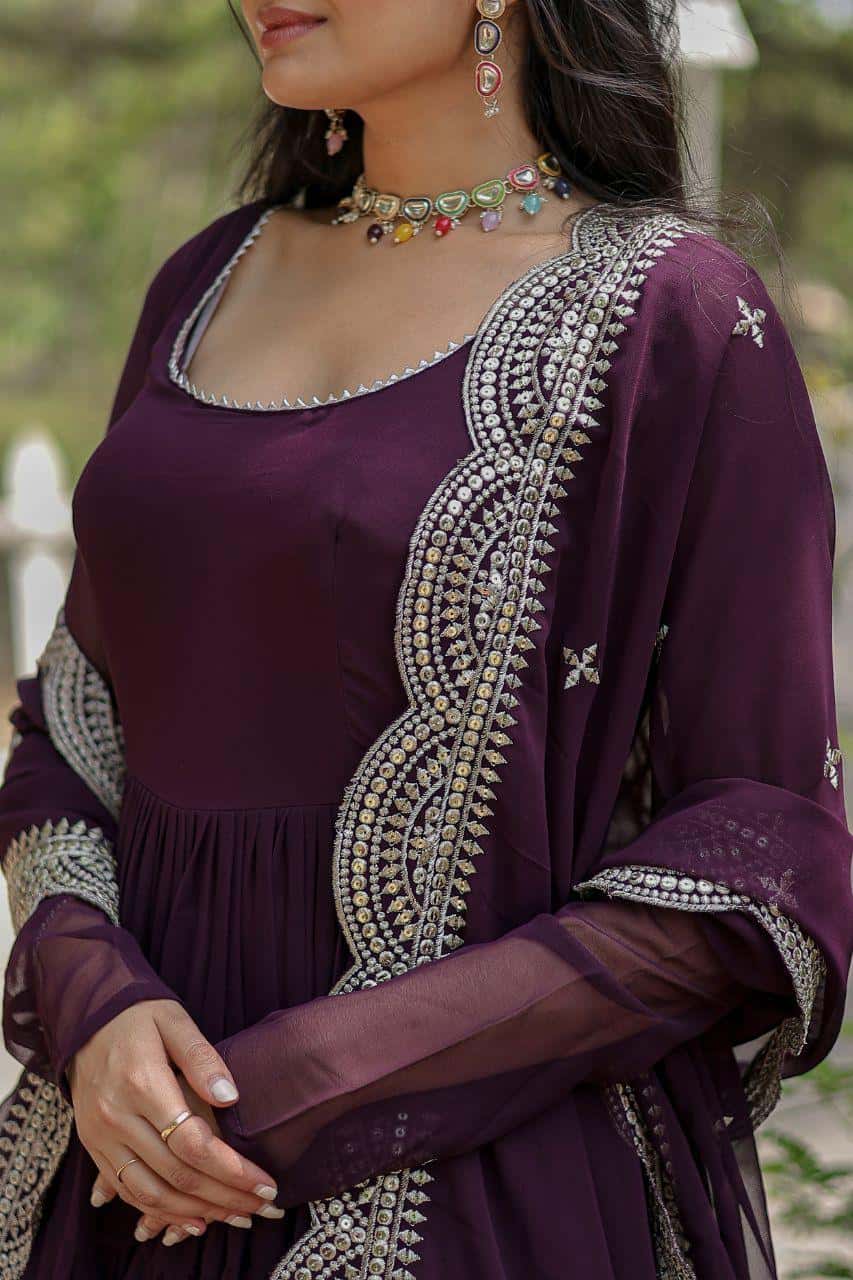 Women's gown Made With Faux Blooming Fabrics and Designer Embroidered Dupatta