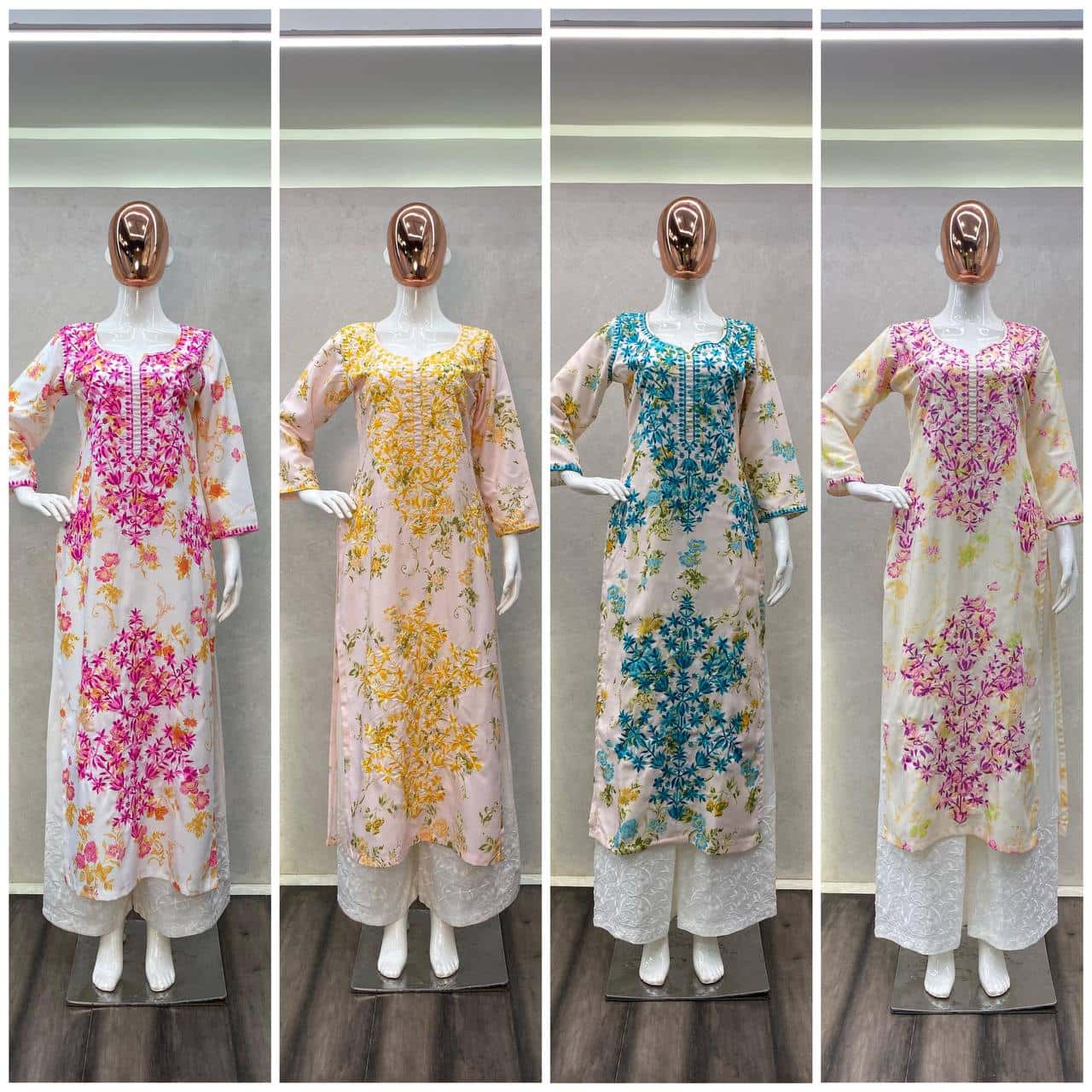 Thread and hand embroidered rayon kurta with palazzo sets