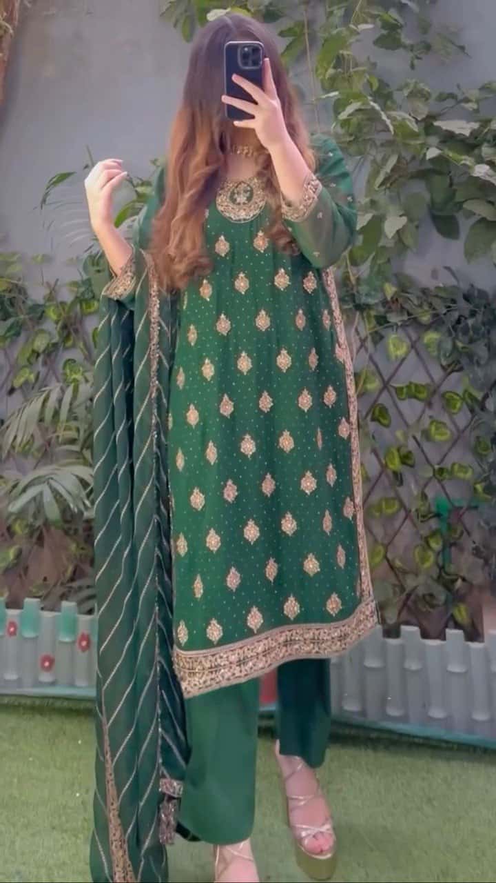 Georgette kurta pant with dupatta sets,Thread work