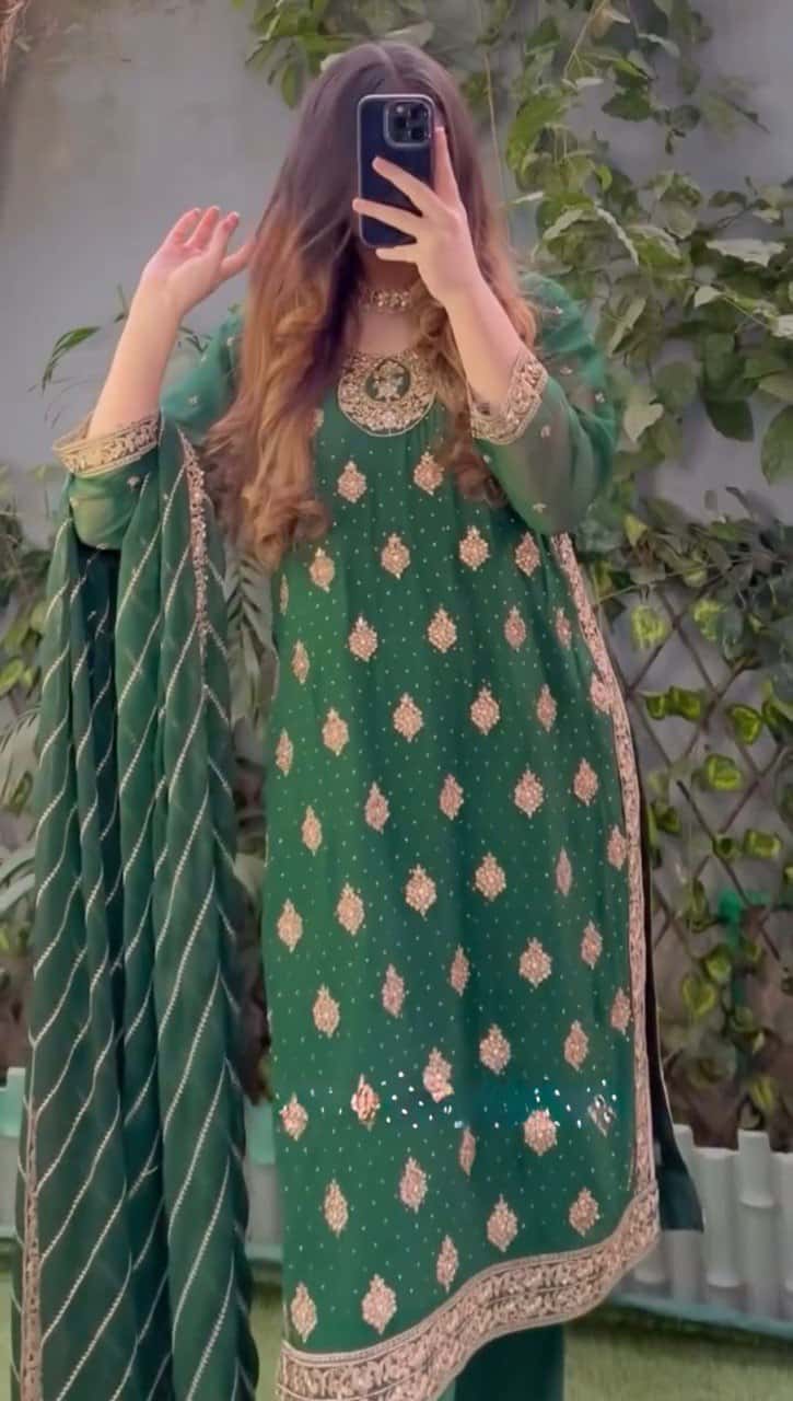 Georgette kurta pant with dupatta sets,Thread work