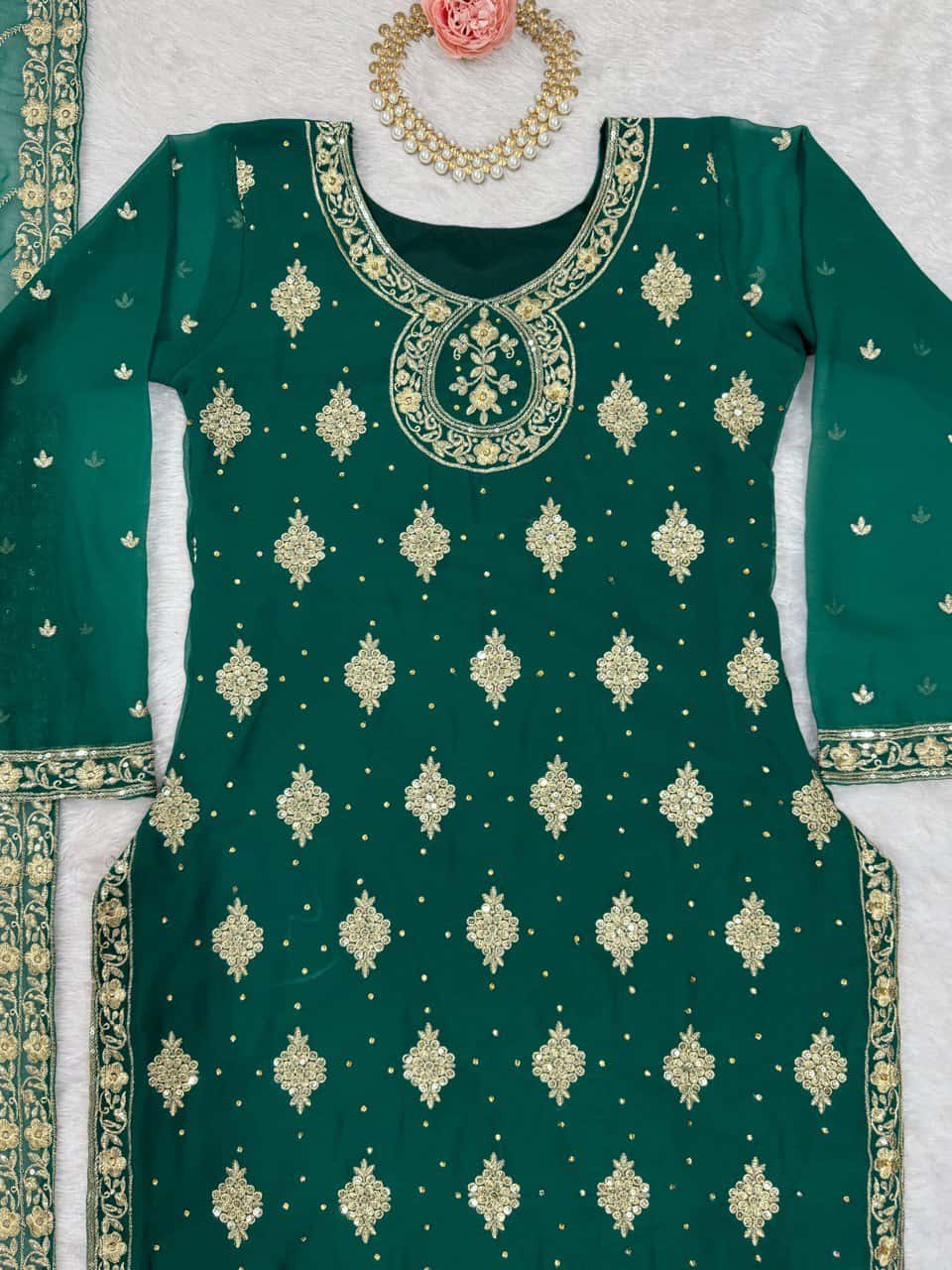 Georgette kurta pant with dupatta sets,Thread work