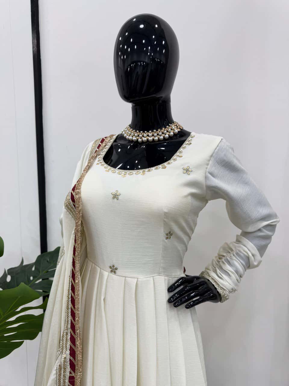 Chinnon silk gown pant with dupatta sets