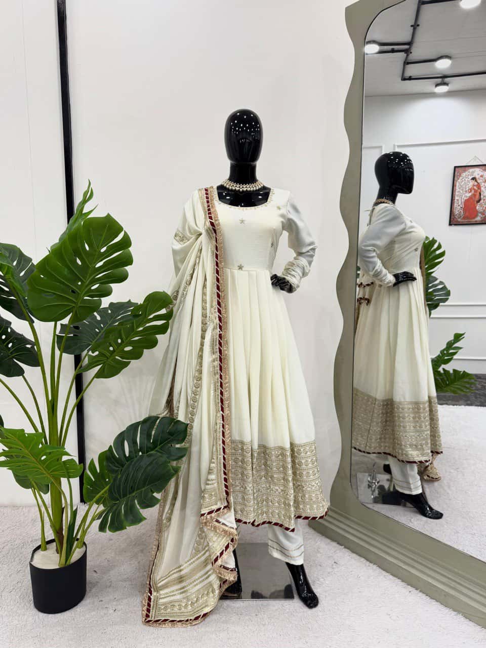 Chinnon silk gown pant with dupatta sets