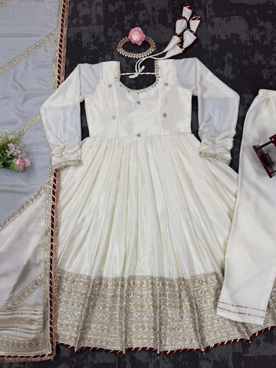 Chinnon silk gown pant with dupatta sets