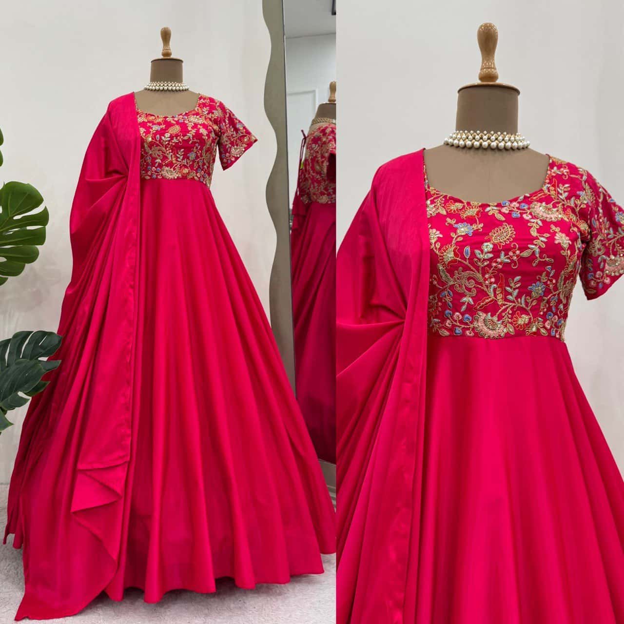 Heavy designer Natural Crepe fabric gown pant with dupatta sets