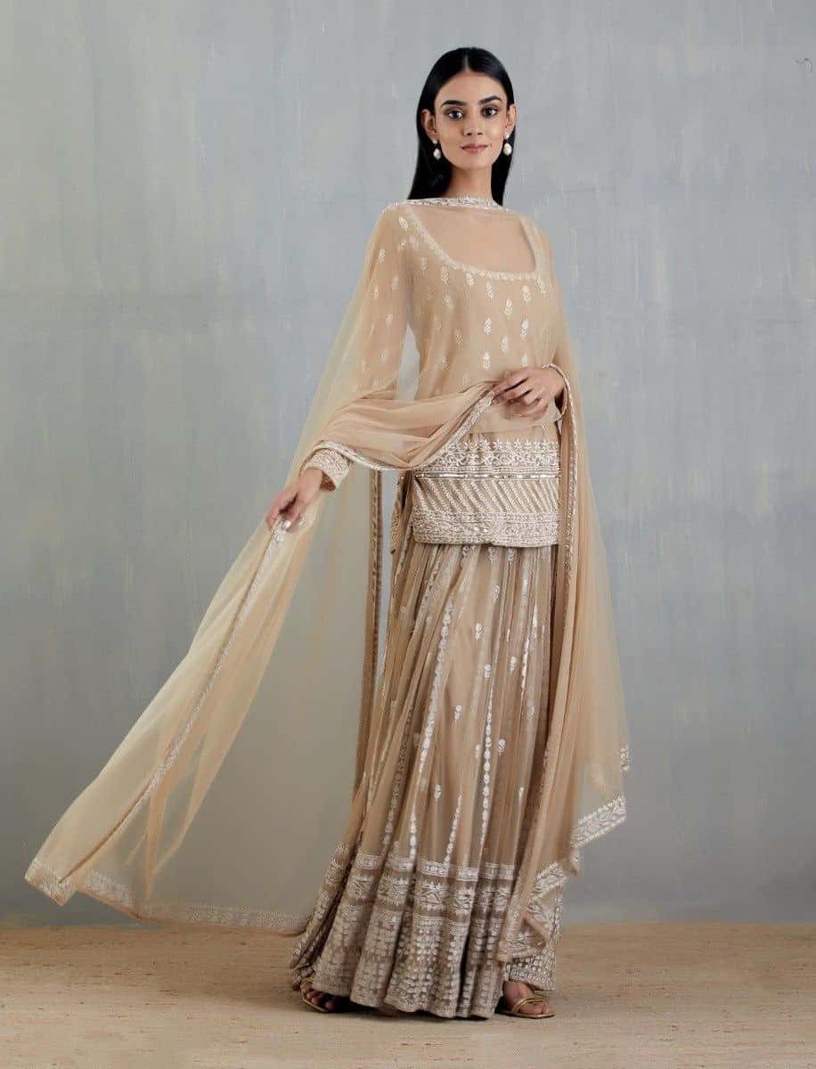 Faux georgette kurta palazzo with dupatta sets