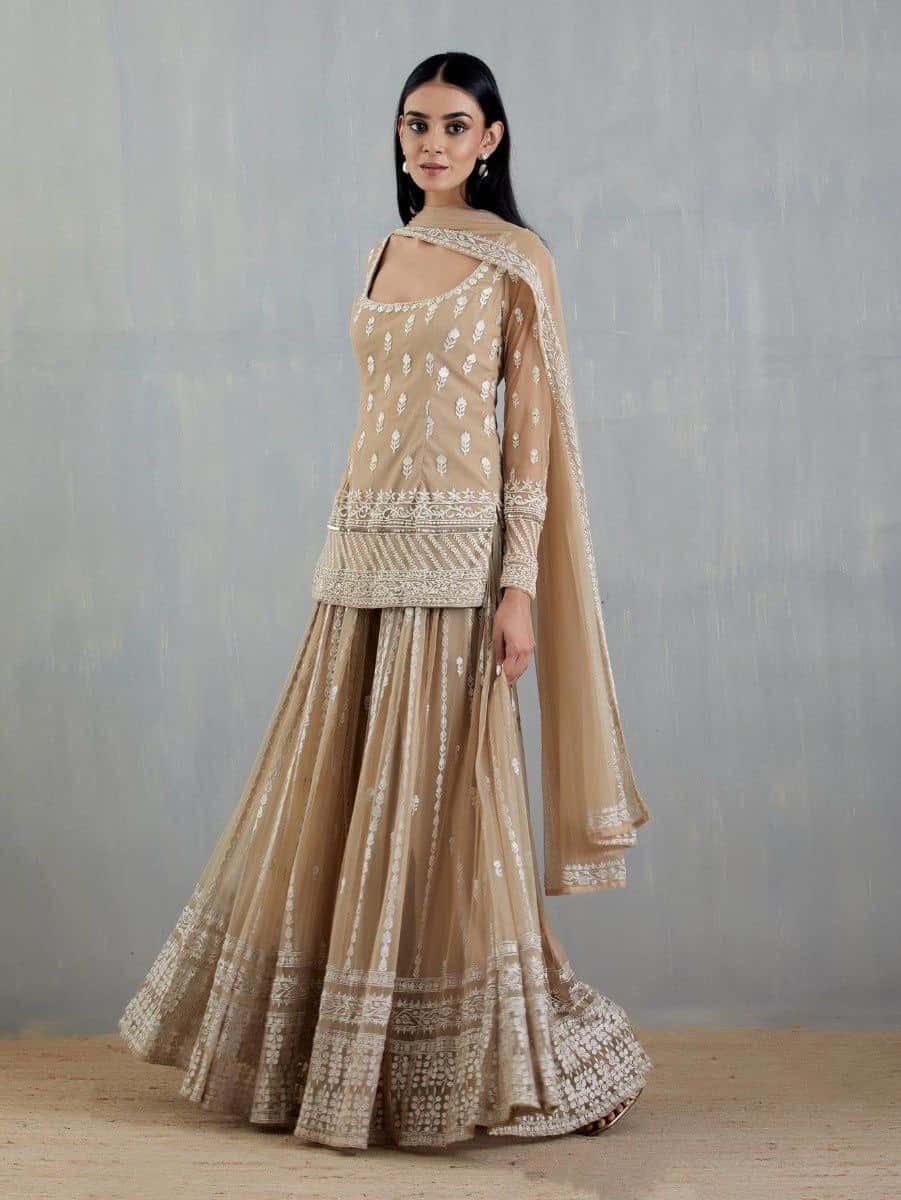 Faux georgette kurta palazzo with dupatta sets