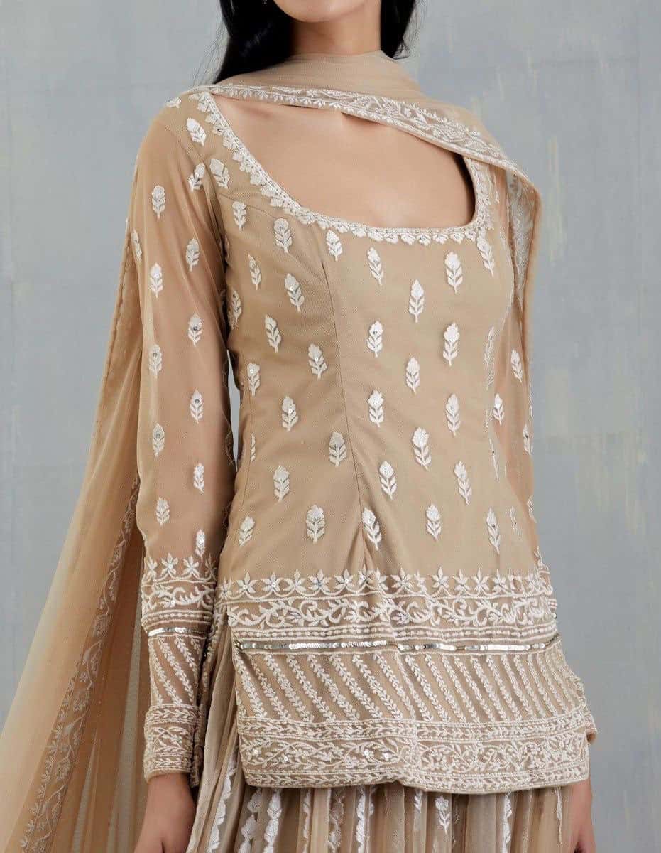Faux georgette kurta palazzo with dupatta sets