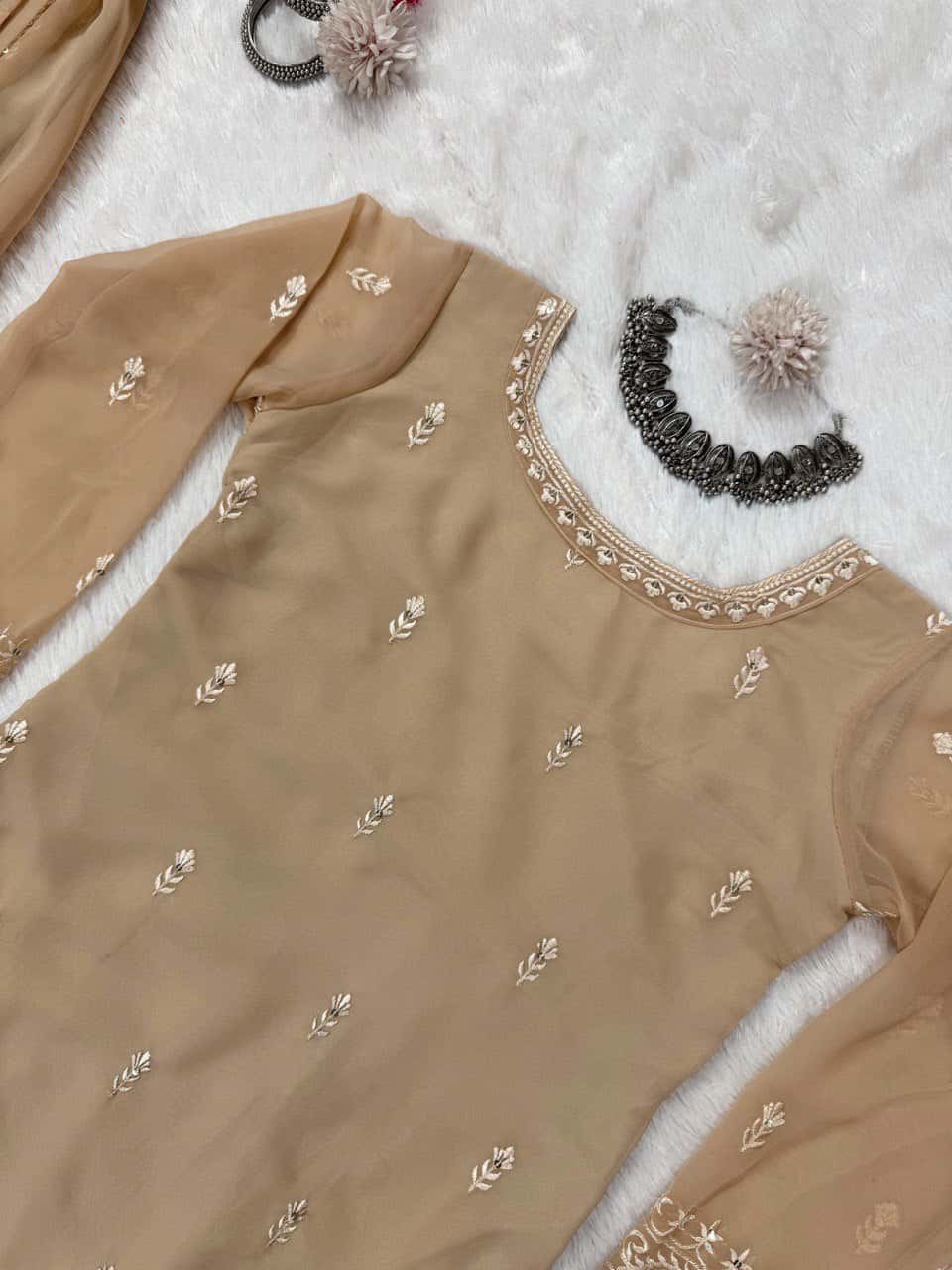 Faux georgette kurta palazzo with dupatta sets