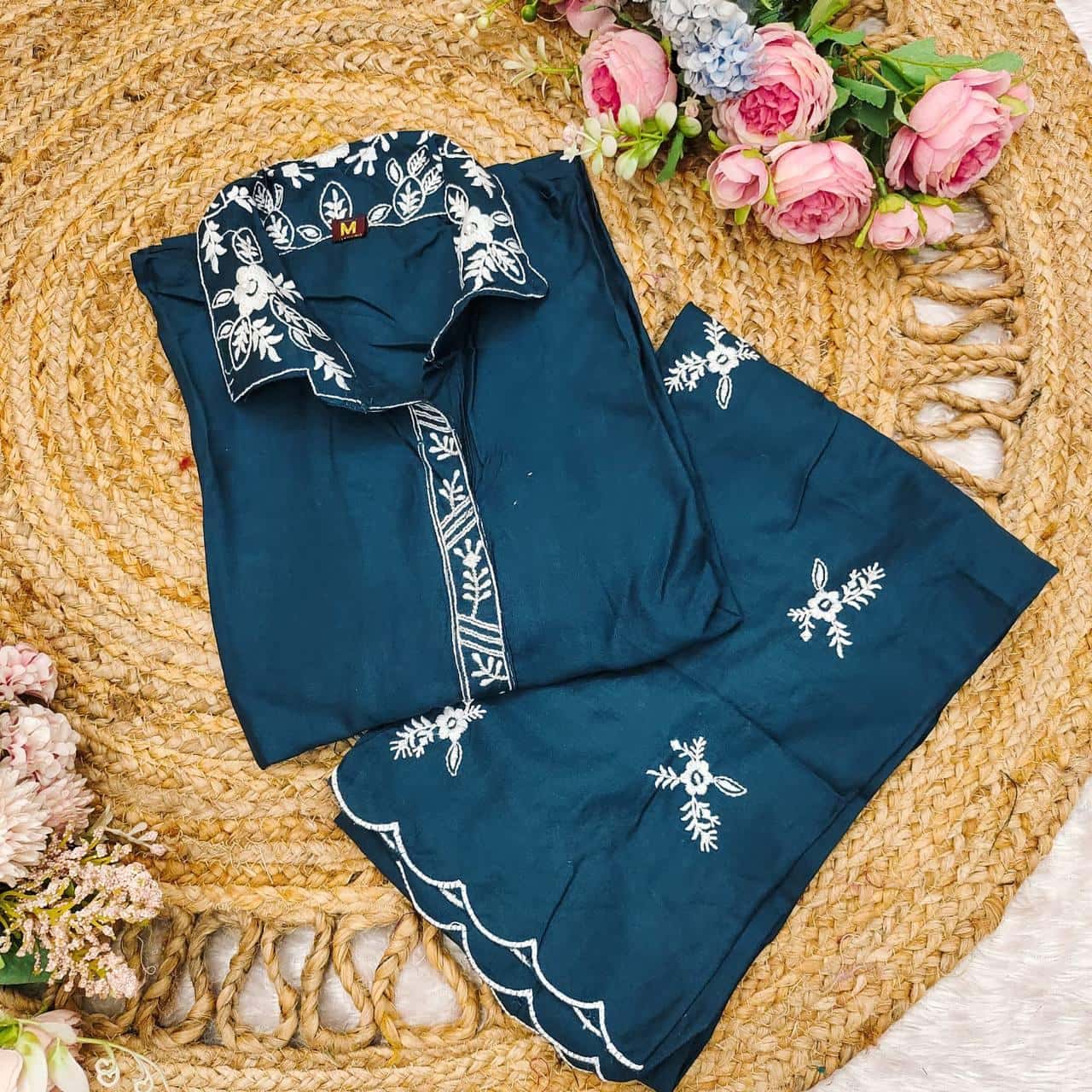 Rayon hand embroidered co-ord set for women and girls