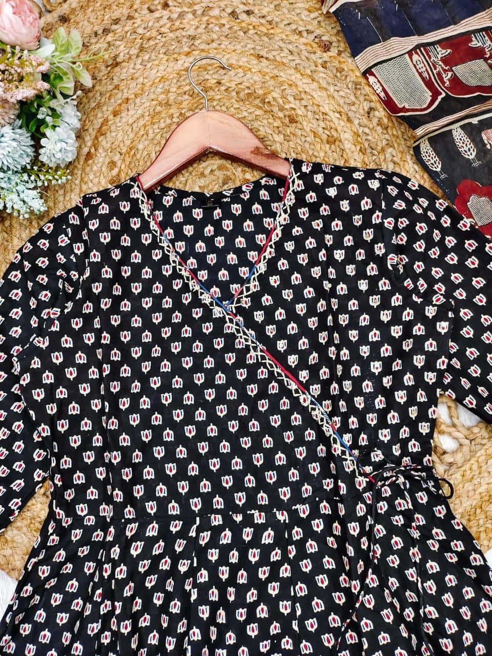 Block print pure cotton anarkali kurta pant with dupatta sets