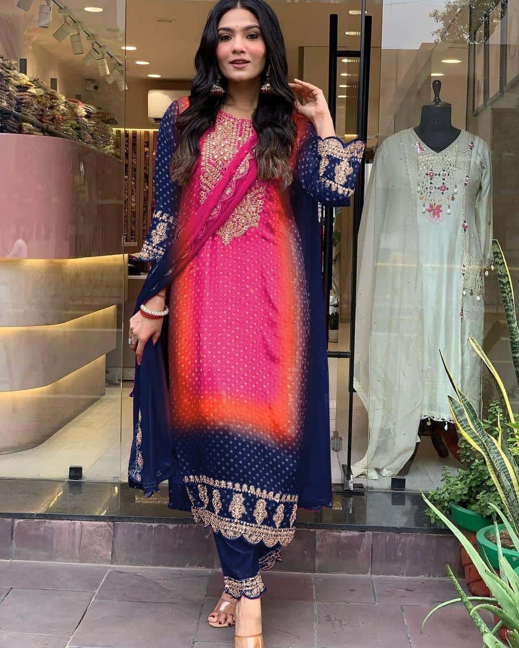 Bandhani print 3 pc suit set,Plus size is also available