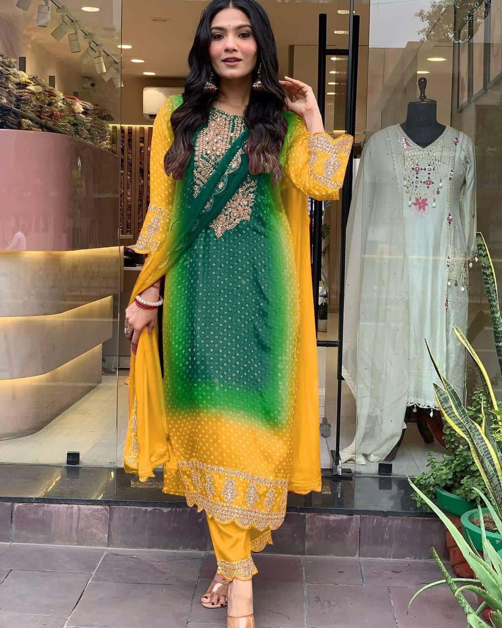 Bandhani print 3 pc suit set,Plus size is also available