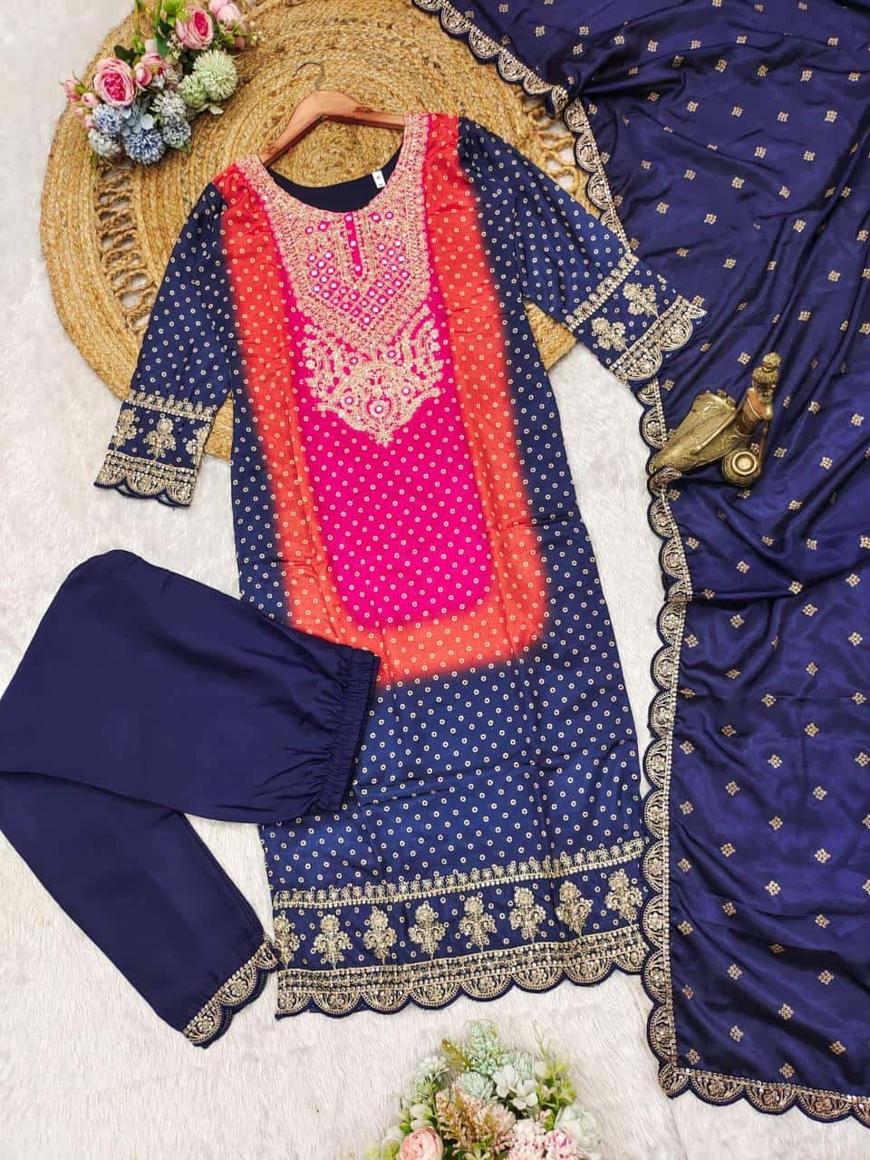 Bandhani print 3 pc suit set,Plus size is also available