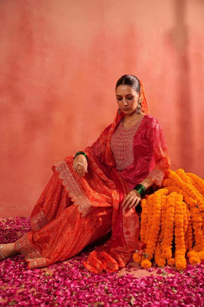 Pure Chinon Silk Kurta Sharara With Dupatta