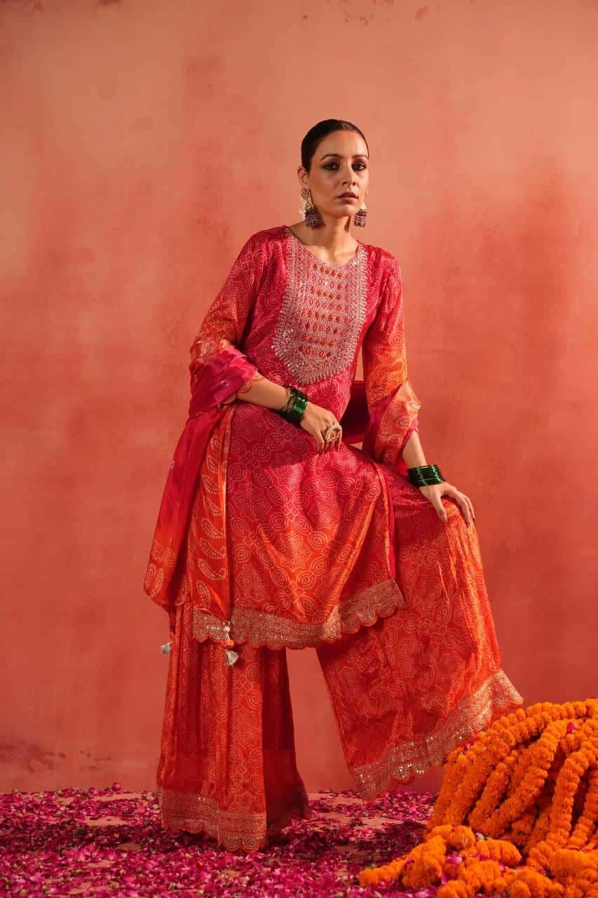 Pure Chinon Silk Kurta Sharara With Dupatta