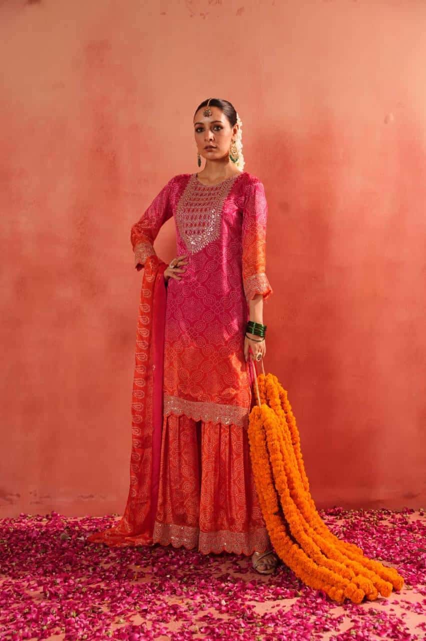 Pure Chinon Silk Kurta Sharara With Dupatta
