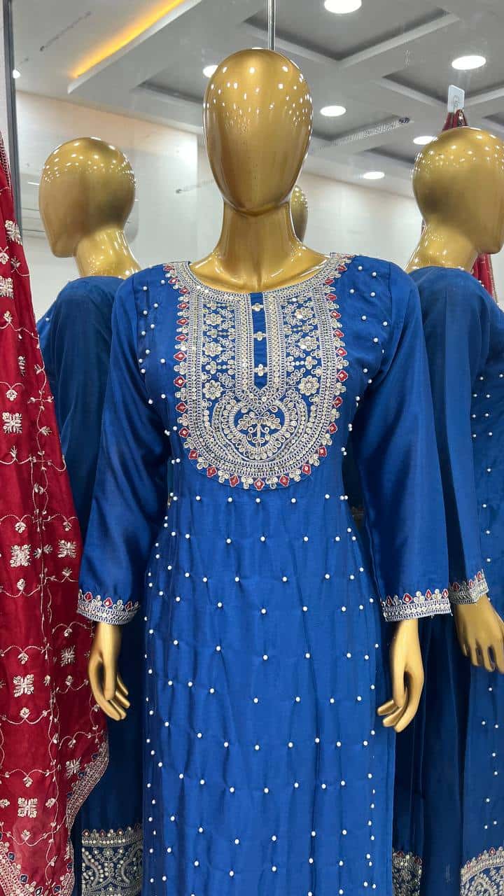 Pure heavy chinnon silk kurta palazzo suit sets
