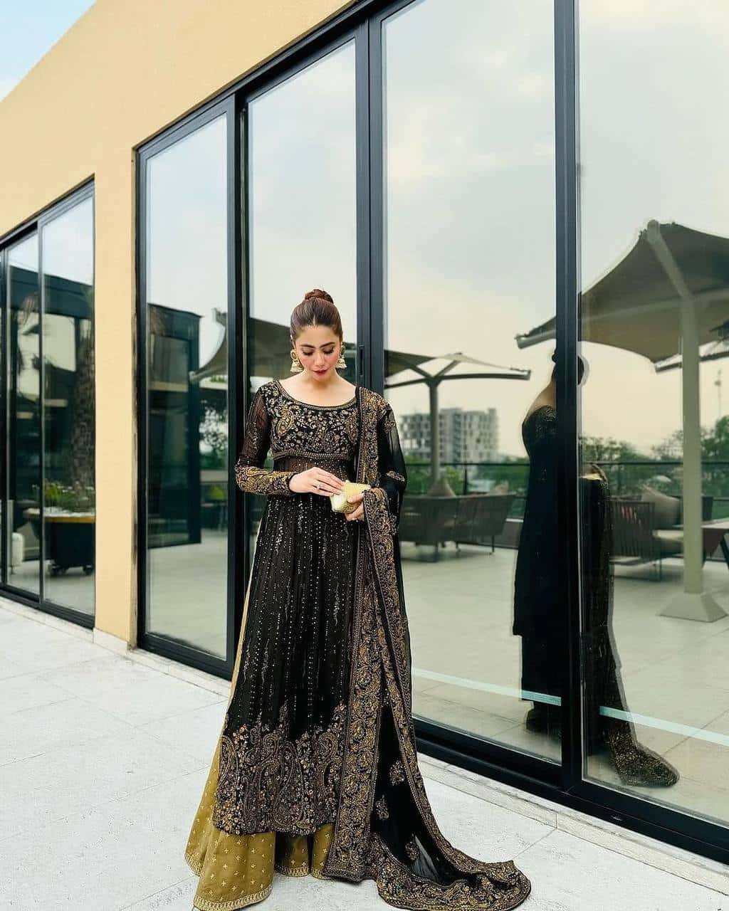 Heavy wedding wear faux georgette gown palazzo with net dupatta sets