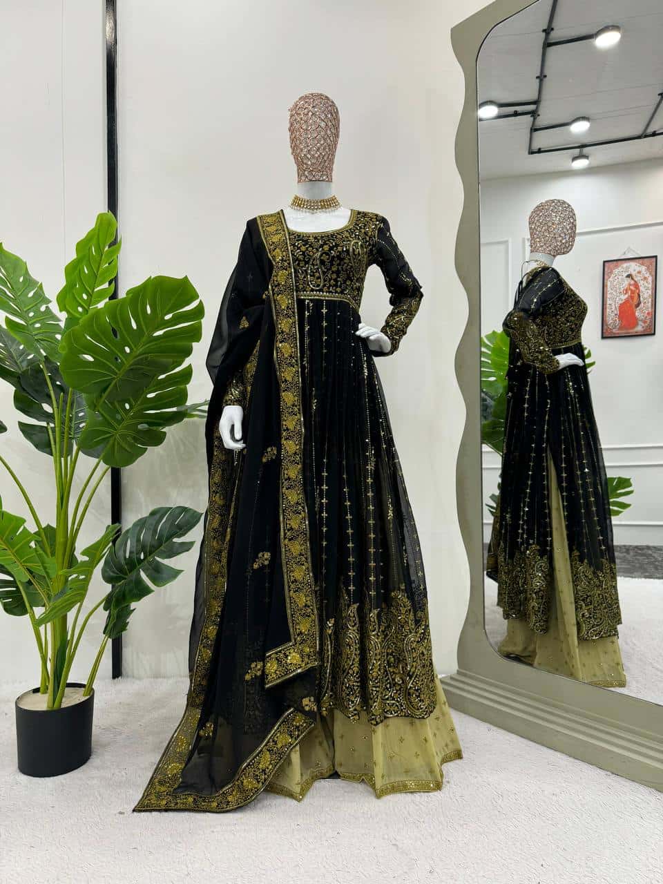 Heavy wedding wear faux georgette gown palazzo with net dupatta sets