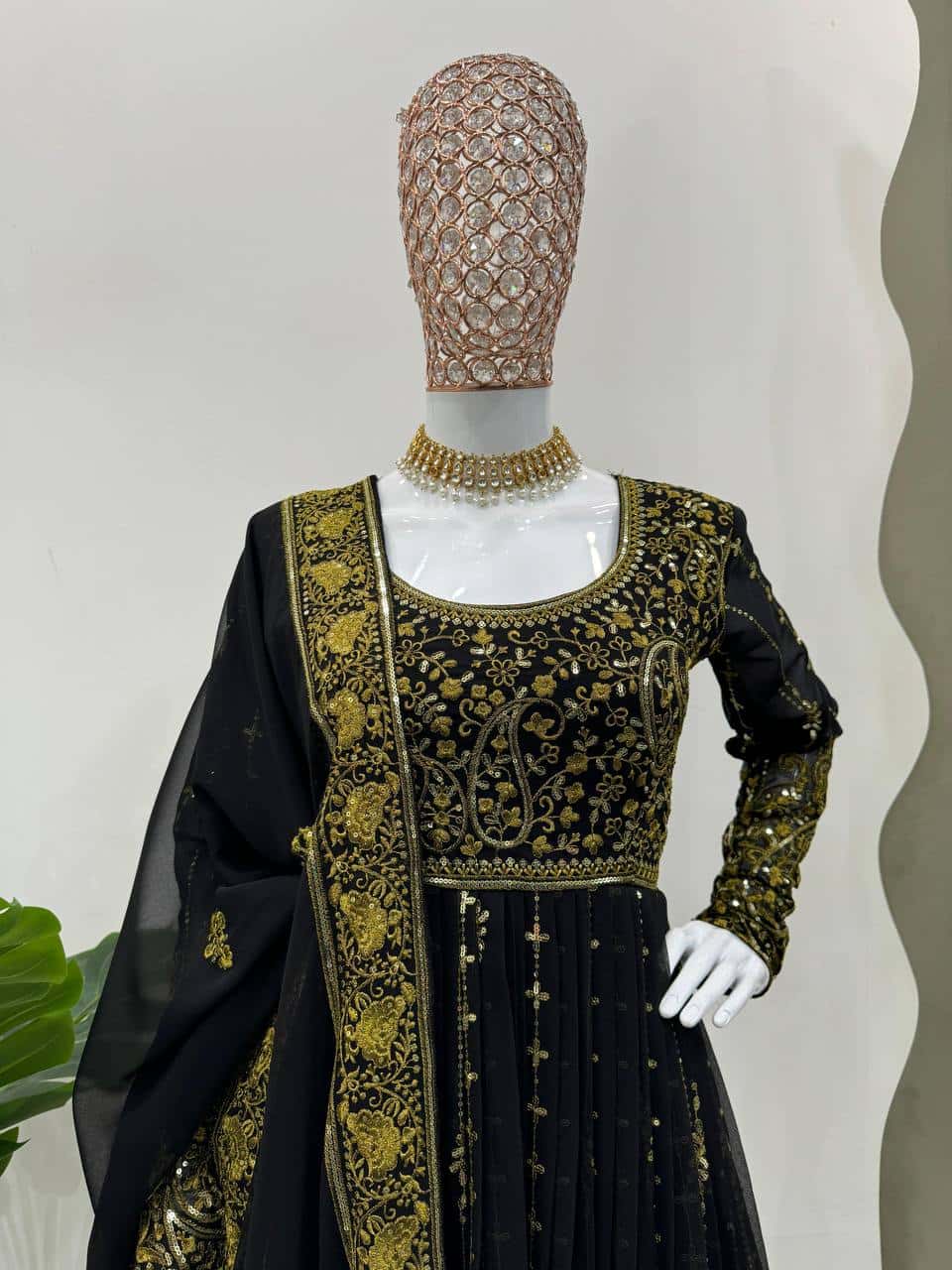Heavy wedding wear faux georgette gown palazzo with net dupatta sets