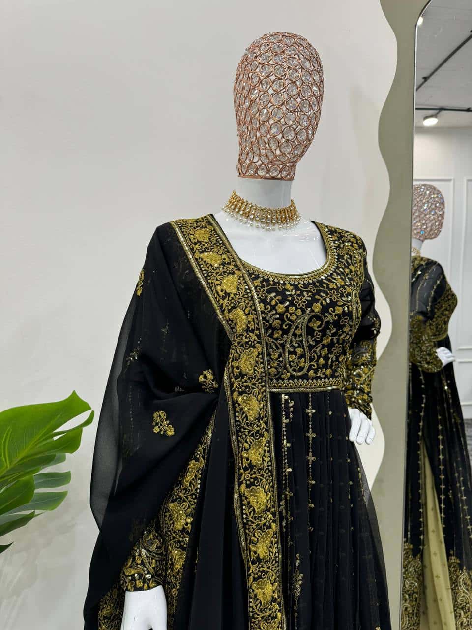 Heavy wedding wear faux georgette gown palazzo with net dupatta sets
