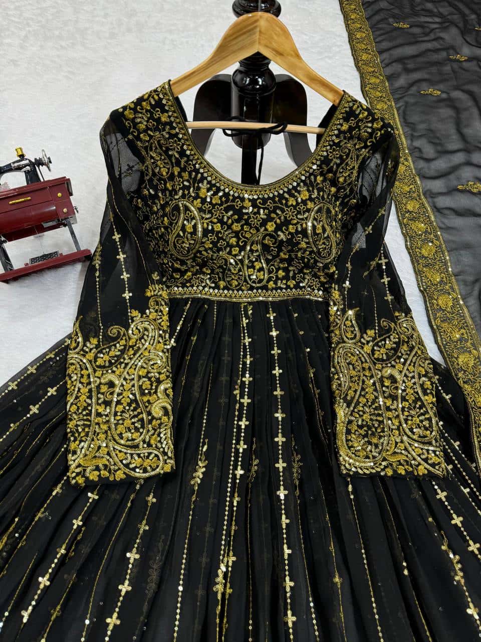 Heavy wedding wear faux georgette gown palazzo with net dupatta sets