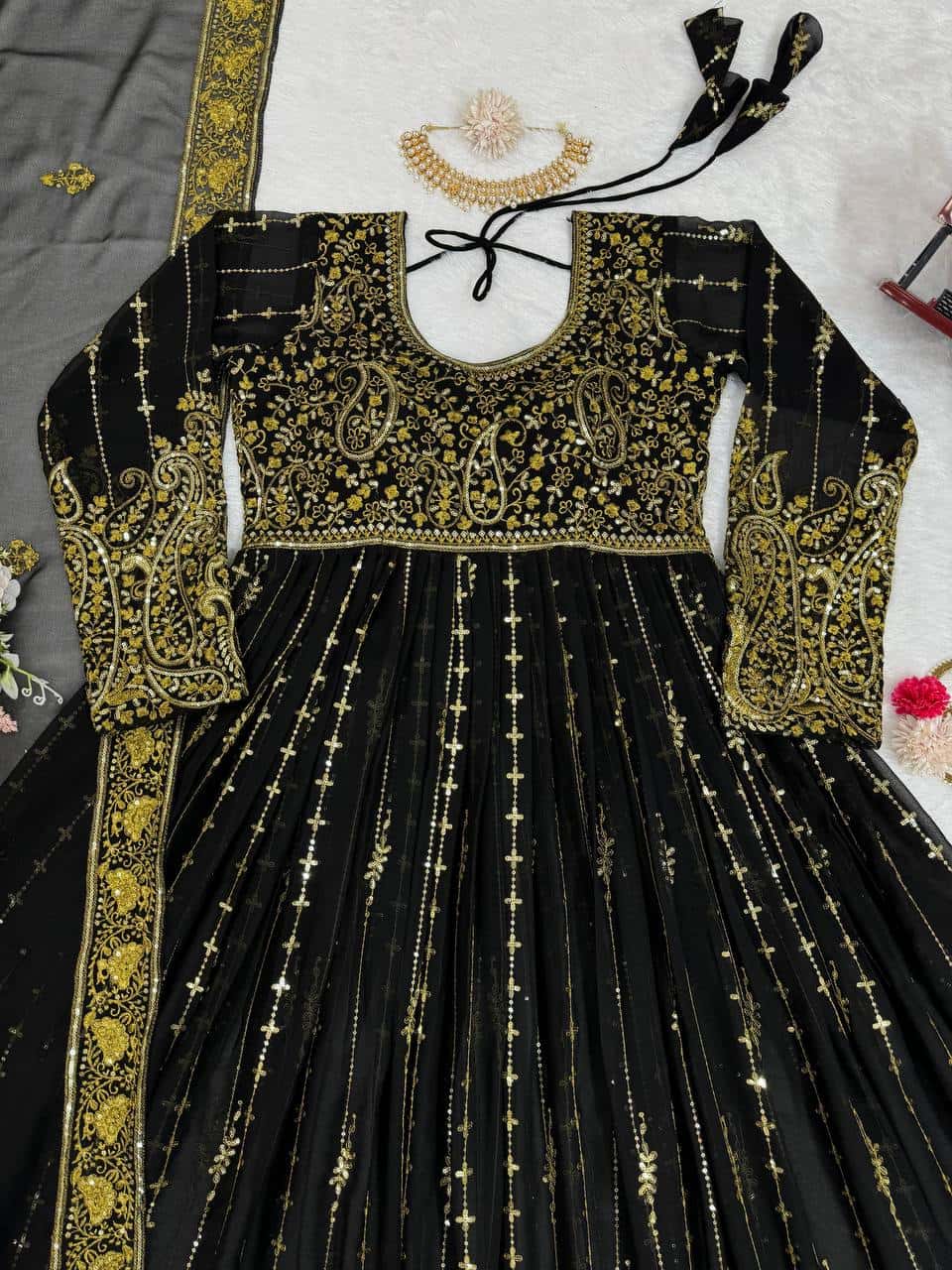 Heavy wedding wear faux georgette gown palazzo with net dupatta sets