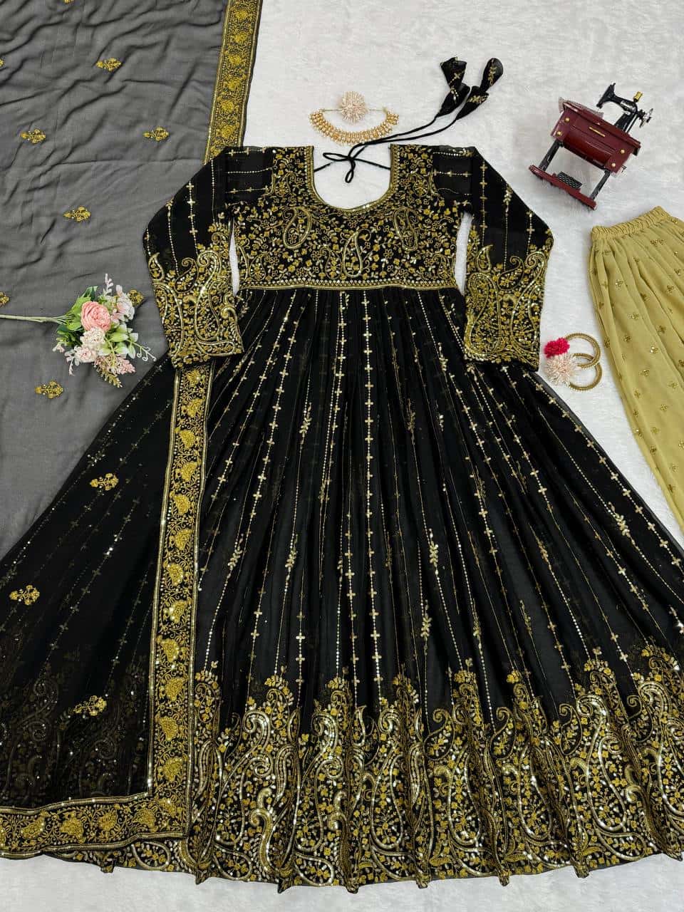 Heavy wedding wear faux georgette gown palazzo with net dupatta sets
