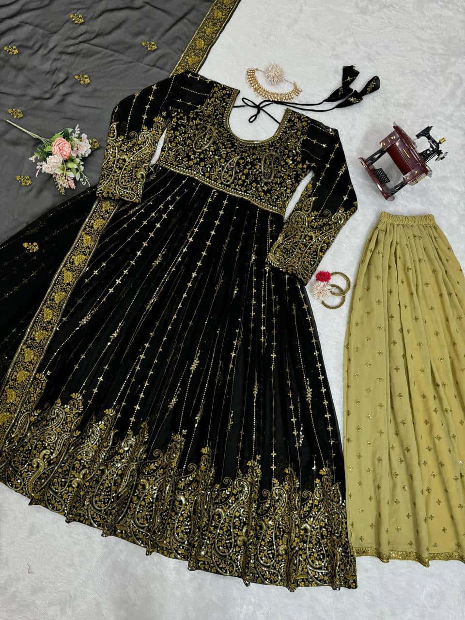 Heavy wedding wear faux georgette gown palazzo with net dupatta sets