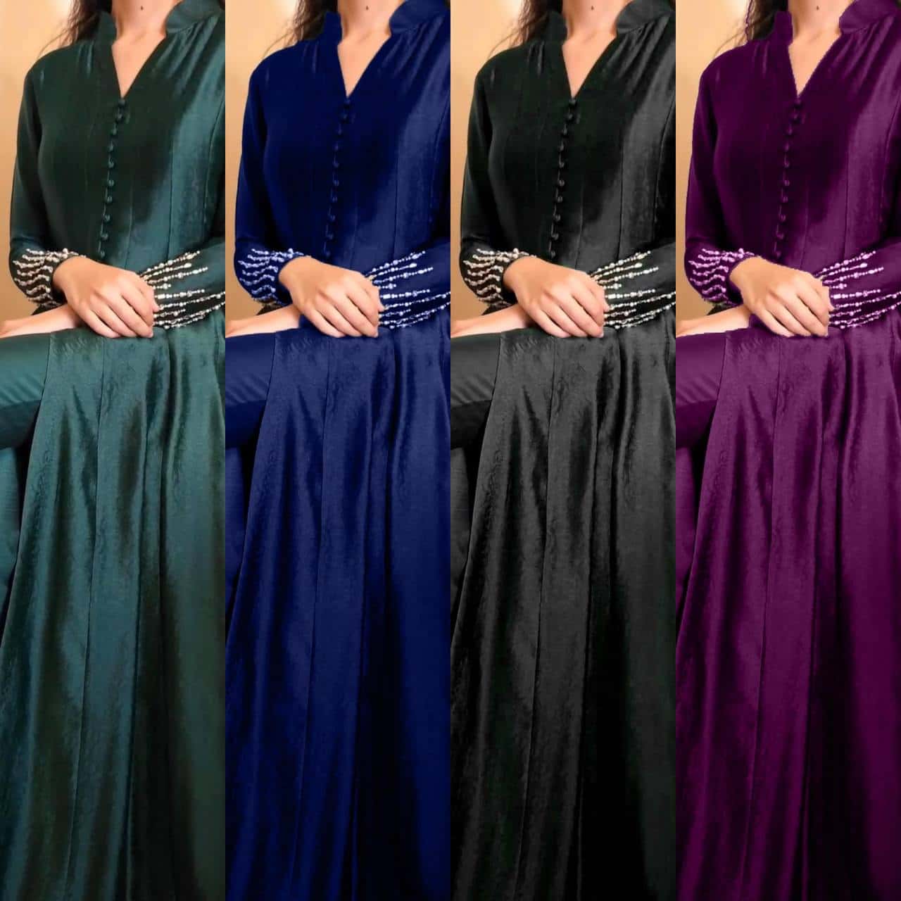 Thread work front cut silk fabric kurta pent sets