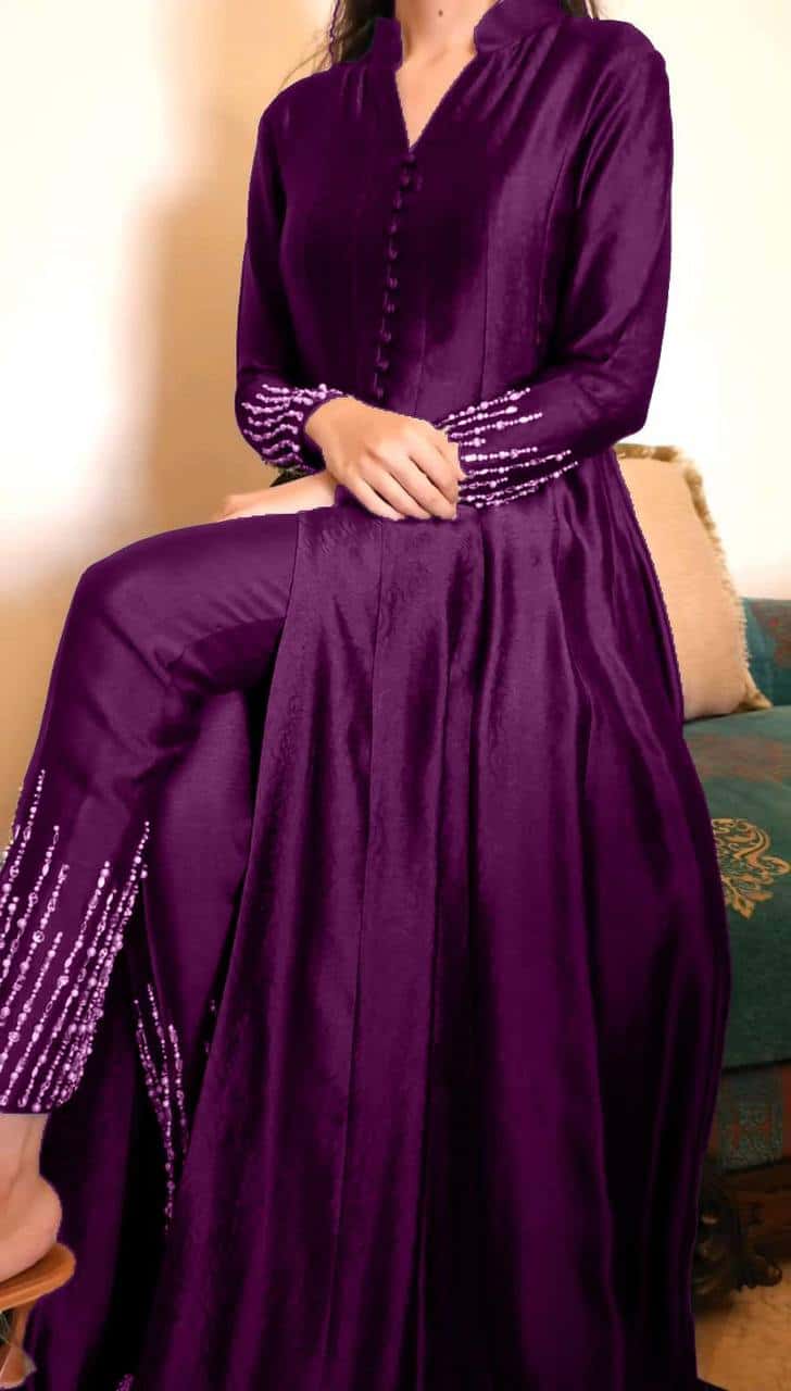 Thread work front cut silk fabric kurta pent sets