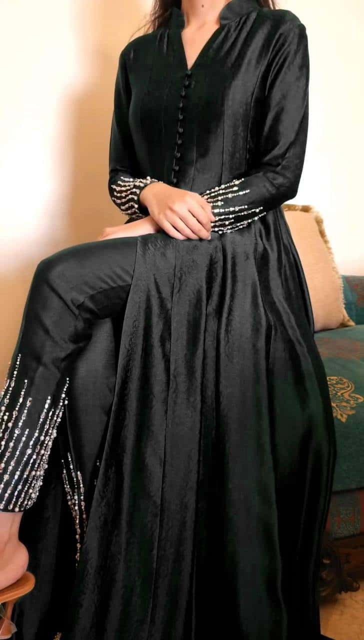 Thread work front cut silk fabric kurta pent sets