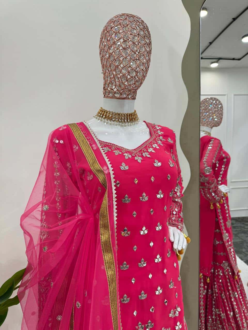 wedding special Heavy sequence work georgette kurta sharara with dupatta sets