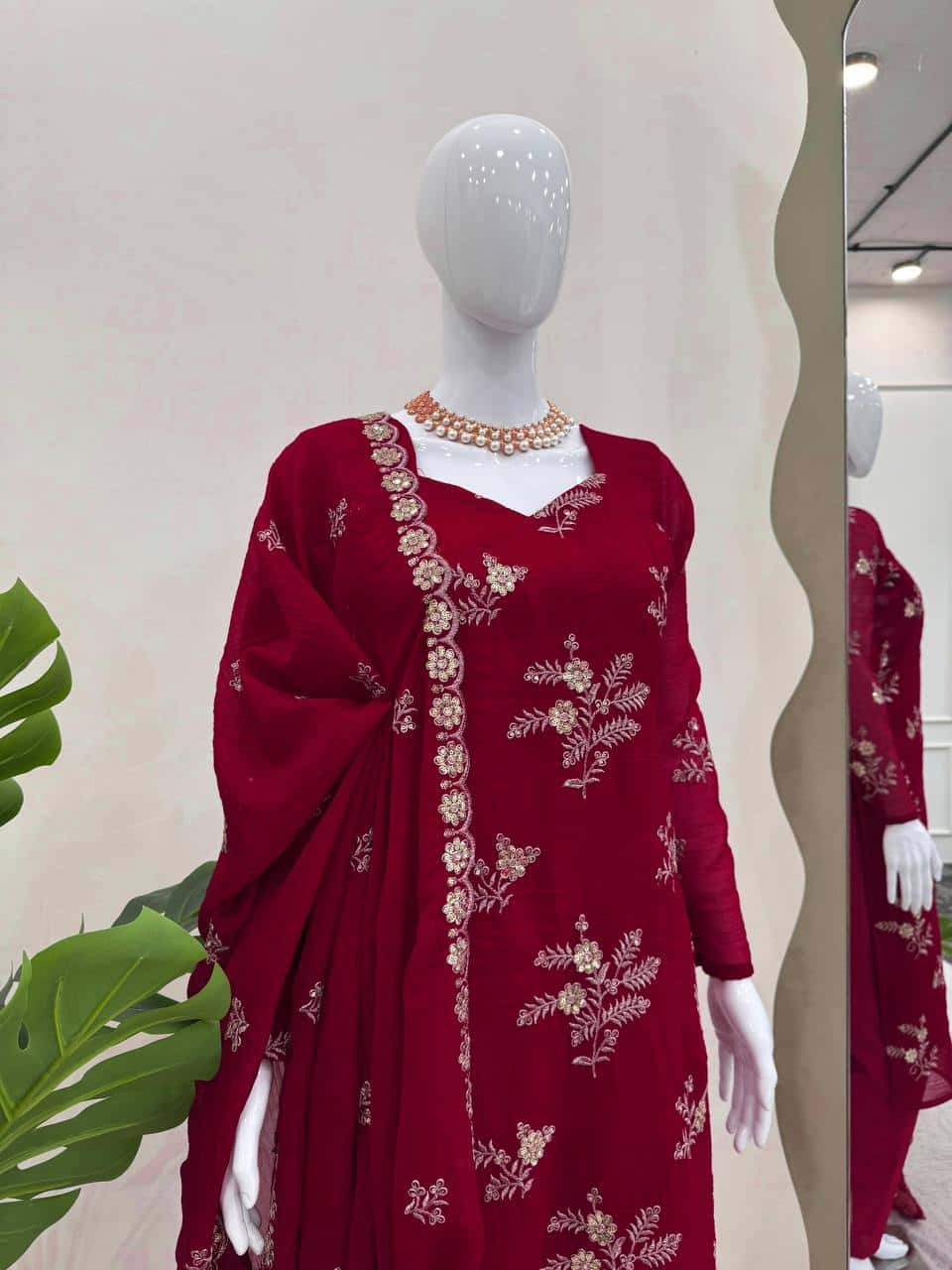 Women's designer  Crunchy Silk thread and handwork kurta sets