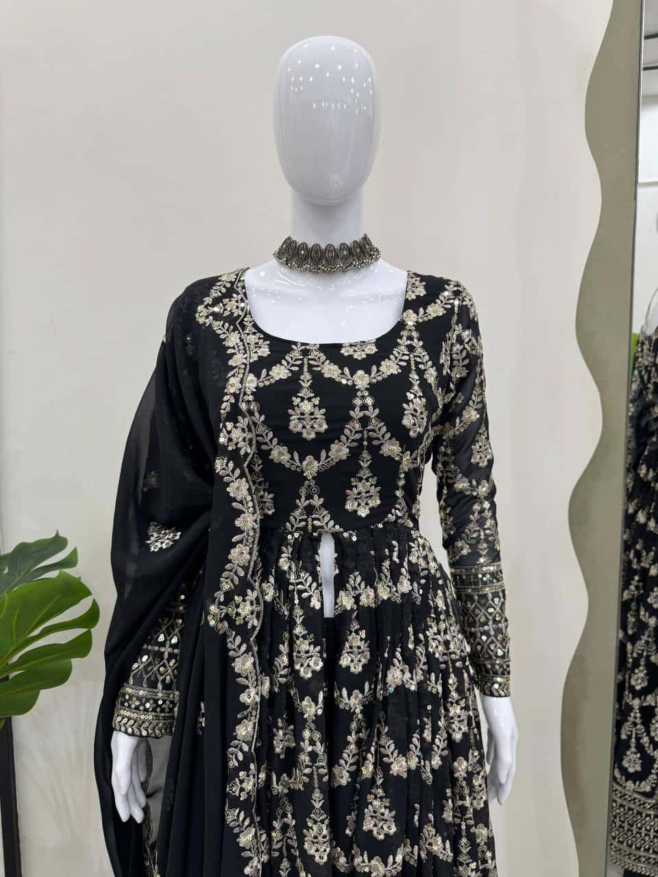 Heavy sequence work faux georgette front cut kurta sets