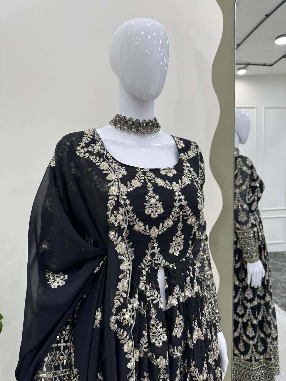 Heavy sequence work faux georgette front cut kurta sets