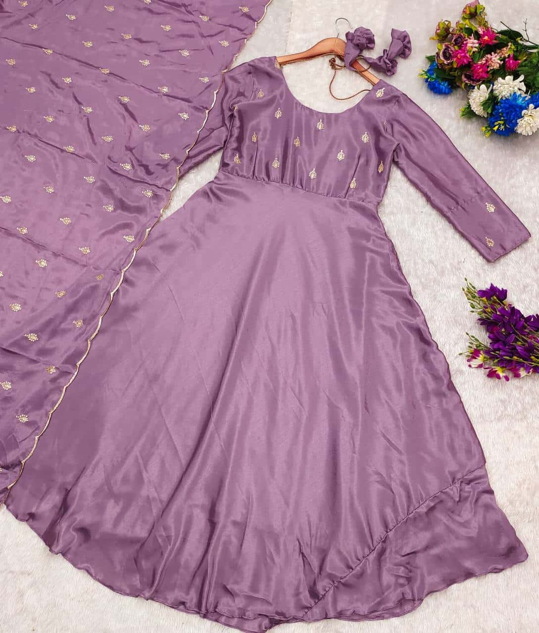 Chinnon silk anarkali kurta with dupatta sets