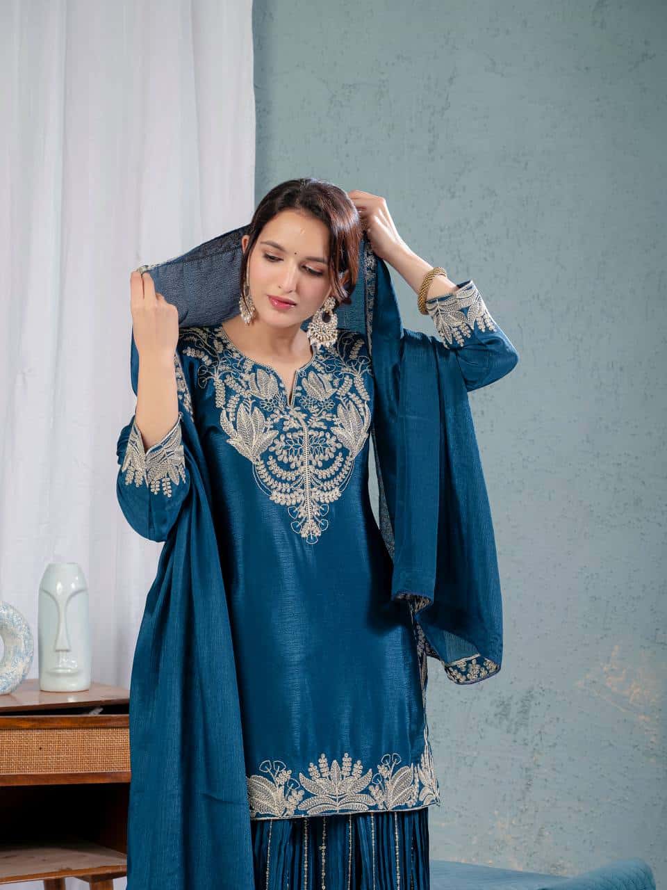 Chinnon silk kurta sharara set for women for wedding wear