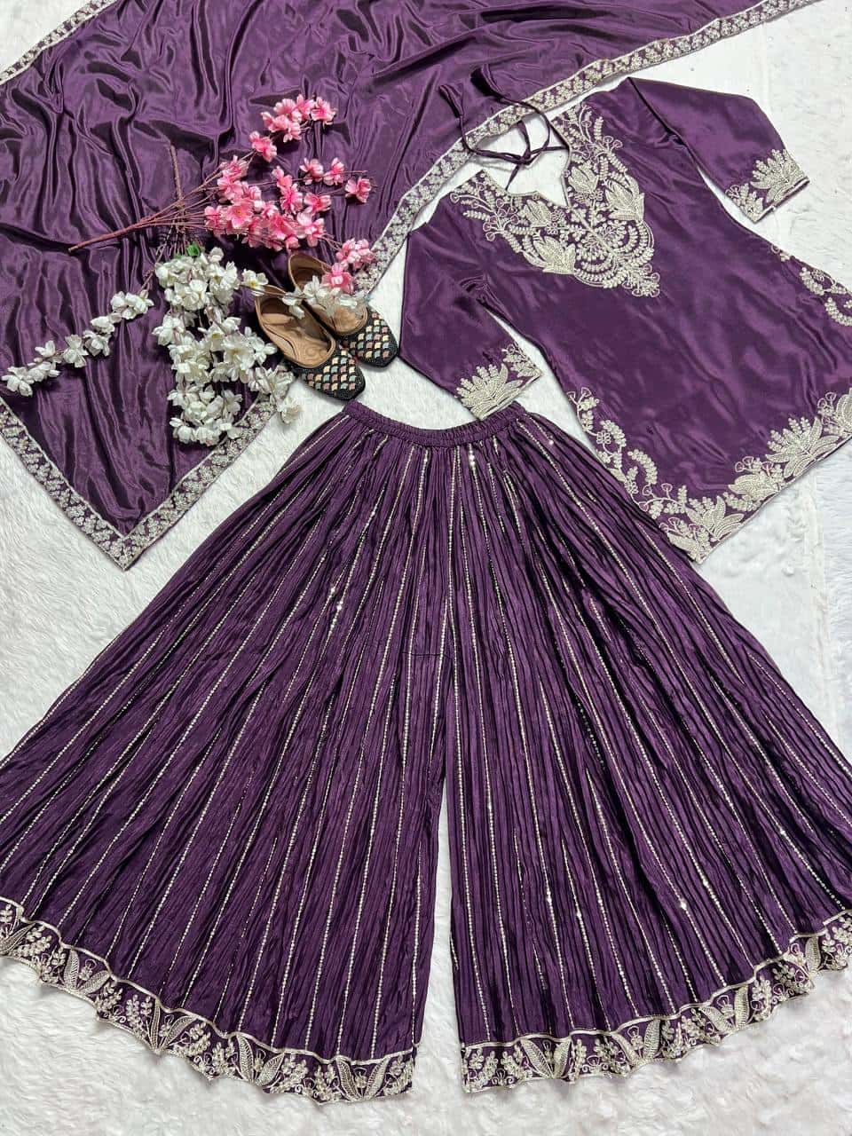 Chinnon silk kurta sharara set for women for wedding wear