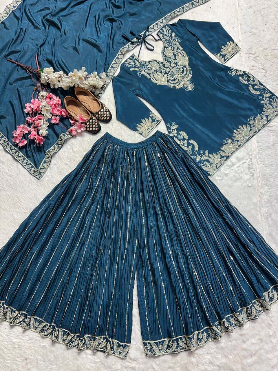 Chinnon silk kurta sharara set for women for wedding wear