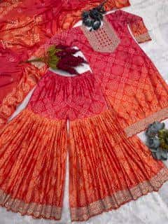Pure Chinon Silk Kurta Sharara With Dupatta