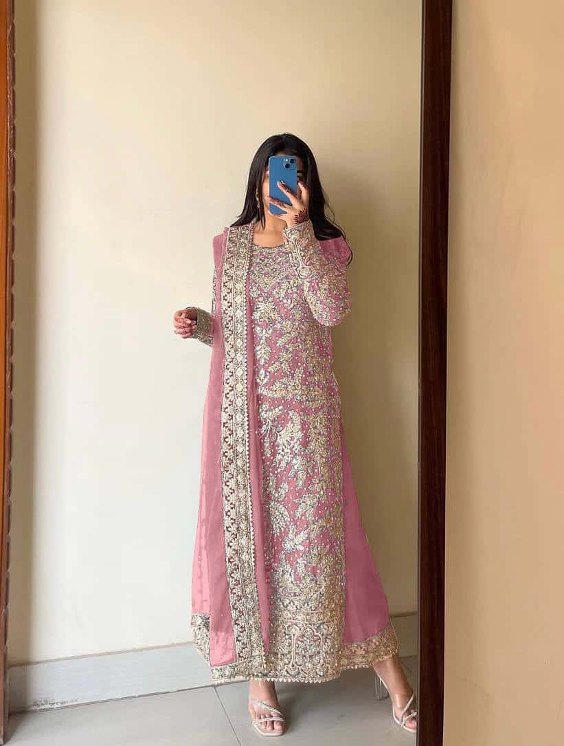 Elegant Heavy Faux Georgette Embroidered Top and Plazzo with and Dupatta Set